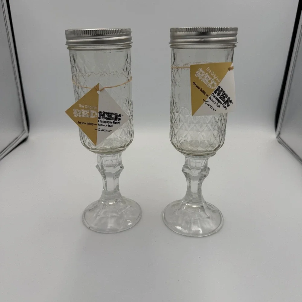 The Original RedNek Champagne Flutes by Carson Set of 2 12oz Mason Jar Stemware
